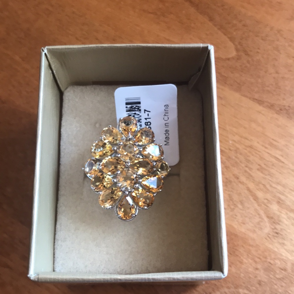 Golden Citrine Rhodium Over Sterling Silver Ring 8.00ctw